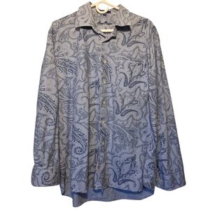 Alan Flusser Signature Men's Blue Paisley Long Sleeve Button Down Shirt XL EUC